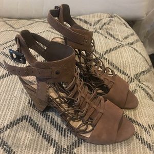 Vince Camuto Heeled Sandals - Beige Suede